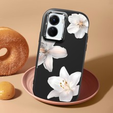 HONTINGA Vivo Y02S ile Uyumlu Kılıf Kamera Korumalı Düşüme Önleyici Kamera Koruyucu Siyah Yumuşak Silikon Couple Telefon Kılıfı Çiçekli Desenli K4-0453