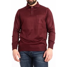 Nacar Store Erkek Ince Yün Triko Örgü Polo Yaka Düğmeli  Baba Kazak