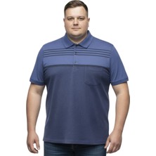 Battal Moda Battalmoda Erkek Büyük Beden Melanj Lacivert Polo Yaka Kısa Kollu Çizgili Tişört 3xl-4xl-5xl-6xl