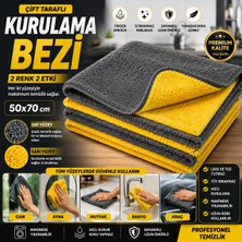 Doğanın Mucizesi Premium Çift Taraflı Mikrofiber Kurulama Bezi 50X70 cm Gri/sarı Süper Emici Iz ve Tüy Bırakmaz
