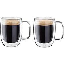 Elivora Store Sorrento Çift Camlı Kulplu 2'li Espresso Bardak Seti, 134 Ml, Cam, Şeffaf Cam