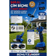 SCHUTZENGER RN851 Çift Bataryalı Şarjlı Dal Budama Bağ Makası ve Çim Ot Biçme Tırpanı 7 Başlık Mavi C7