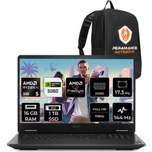 Hp Omen 17 Amd Ryzen Aı 5 340 Rtx 5060 8gb 16GB Ram 1tb SSD 17.3" Fhd 144Hz Freedos C2EZ7EAP309 Gaming Laptop + Per4 Çanta