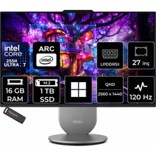 Lenovo Yoga Core Ultra 7 255H 16GB Ram 1tb SSD 27" Qhd 400NITS 120Hz WIN11 Home F0J20047TRP308 All In One Bilgisayar + Per4 USB