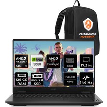Hp Omen 17 Amd Ryzen Aı 5 340 Rtx 5060 8gb 128GB Ram 256GB SSD 17.3" Fhd 144Hz Freedos C2EZ7EAP355 Gaming Laptop + Per4 Çanta