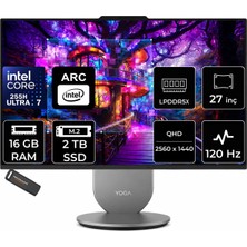 Lenovo Yoga Core Ultra 7 255H 16GB Ram 2tb SSD 27" Qhd 400NITS 120Hz Freedos F0J20047TRP304 All In One Bilgisayar + Per4 USB