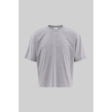 Machinist Erkek Basic Pamuklu Crop Oversize Tişört Açık Gri