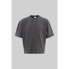 Machinist Erkek Basic Pamuklu Crop Oversize Tişört Antrasit