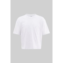 Machinist Erkek Basic Pamuklu Crop Oversize Tişört Beyaz