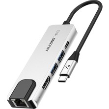 Amazingthing Thunder Pro RJ45 Type-C To Hdtv 5 In 1 4K 60Hz Ethernet Dönüştürücü Adaptör Gri