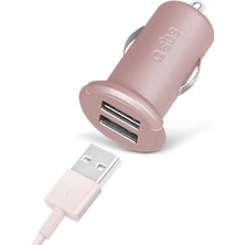 Elivora Store Sbs 5513 2 Mini Girişli USB Araç Şarj Cihazı, Pembe