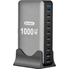 Go-Des Go Des GD-B961 Gan Teknolojili 10 Portlu Masaüstü Çoklu Şarj Istasyonu 1000W Gri