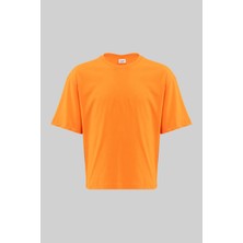 Machinist Erkek Basic Pamuklu Crop Oversize Tişört Turuncu