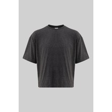 Machinist Erkek Basic Pamuklu Crop Oversize Tişört Koyu Antrasit