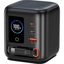 Wiwu WI-G039 Gan Teknolojili Type-C Kablolu 4 Portlu Masaüstü Çoklu Şarj Istasyonu 100W Siyah