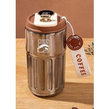 Elivora Store Termometreli Çelik Kahverengi Termos 410 Ml, Dayanıklı Kamp Ekipmanları, Kamp Aksesuarları, Açık Hava Sporları, Doğa Sporları, Yürüyüş, Kamp Mutfağı, Kamp Malzemeleri