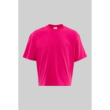 Machinist Erkek Basic Pamuklu Crop Oversize Tişört Fuşya