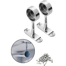 Elivora Store Krom Yuvarlak Mobilya Boru Askı Flanşı, Dolap Elbise Gardırop Askılık Borusu Aparatı, Metal, 2 Adet