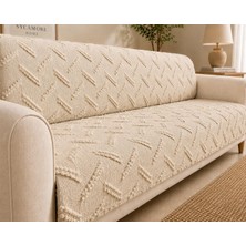 SYCAMORE HOME Premium Şönil Koltuk Örtüsü 175X215 cm Kesik Çizgi Desenli Kaymaz Yıkanabilir Jakarlı Çekyat Kanepe Örtüsü Lüks Salon Örtüsü