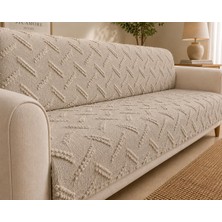 SYCAMORE HOME Premium Şönil Koltuk Örtüsü 175X215 cm Kesik Çizgi Desenli Kaymaz Yıkanabilir Jakarlı Çekyat Kanepe Örtüsü Lüks Salon Örtüsü