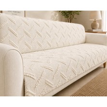 SYCAMORE HOME Premium Şönil Koltuk Örtüsü 175X215 cm Kesik Çizgi Desenli Kaymaz Yıkanabilir Jakarlı Çekyat Kanepe Örtüsü Lüks Salon Örtüsü