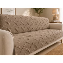 SYCAMORE HOME Premium Şönil Koltuk Örtüsü 175X215 cm Kesik Çizgi Desenli Kaymaz Yıkanabilir Jakarlı Çekyat Kanepe Örtüsü Lüks Salon Örtüsü