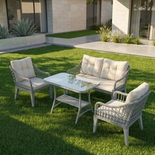 Tu Tienda Kaş Alüminyum 2+1+1+Sehpa Bahçe Balkon Mobilyası,gri Rattan/krem Kumaş