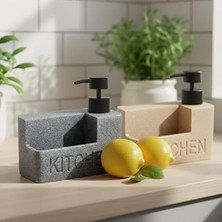 Elivora Store Mermer Desenli Polyresin Sıvı Sabunluk | Entegre Sünger Bölmeli | Modern, Şık ve Dayanıklı Mutfak Organizeri (Antrasit)