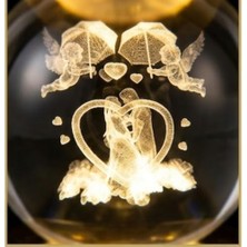 Elivora Store 3D Lazer Kazımalı Kristal Top Gece Lambası, Altın Rengi Tabanlı, USB Bağlantılı, Romantik Çift Temalı, Masa Dekoru