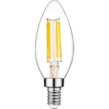 Elivora Store Amberled 10 Adet Buji Ampul 4W Şeffaf Filament Rustik LED Ampul – E14 Duy, 3200K Günışığı Işık - Cata - Avize Ampulü