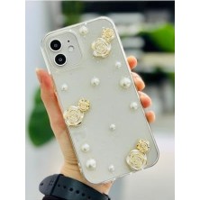 Elivora Store Iphone 12 ve 12 Pro ile Uyumlu Inci Gül Tasarım Oyuncaklı Esnek Silikon Kılıf