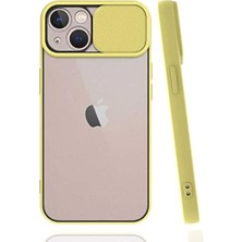 Elivora Store Apple iPhone 13 ile Uyumlu Kılıf Slayt Sürgülü Arkası Buzlu Lensi Kapak - Sarı