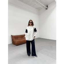 Garni Detaylı Kapüşonlu Sweat ve Bol Paça Pantolon Takım