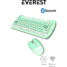 Elivora Store KM-6285 Catty Mini Wireless-Bluetooth Kablosuz Ultra Sessiz Özel Tasarımlı Q Klavye Mouse Set Yeşil