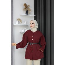 Beli Lastik Detaylı Kemerli Düğmeli Ceket