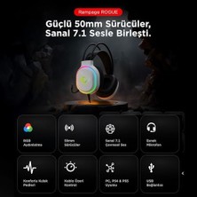 Elivora Store Rogue Beyaz USB Rgb Ledli Gaming Oyuncu Mikrofonlu Kulaklık
