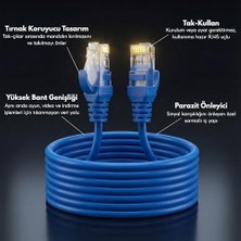Elivora Store Cat6 Ethernet Kablosu (5 Metre) - 1000 Mbps’e Kadar Veri Aktarımı - Fabrikasyon RJ45 Konnektörlü - Mavi