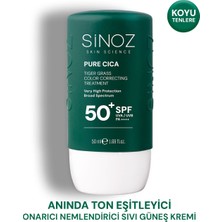 Sinoz Pure Cica Tiger Grass Anında Ton Eşitleyici Onarıcı Nemlendirici SPF50+ Sıvı Yüz Güneş Kremi PA++++ (Koyu Tenler İçin)