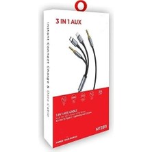 Elivora Store 3in1 Type-C, Lightning ile Uyumlu To 3.5mm Örgülü Aux Kablosu 1m MT2811 (Tak Çalıştır)