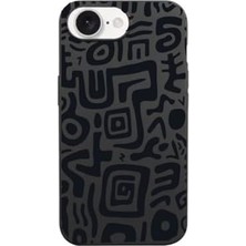 Elivora Store IPhone 16E ile Uyumlu Desenli Siyah Telefon Kılıfı - Dayanıklı, Ince ve Hafif Tasarım - Darbeye Dayanıklı Silikon Malzeme - Kamera ve Ekran Koruması (Labirent)