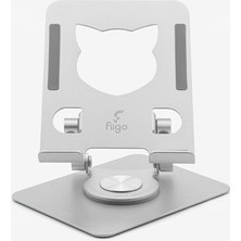 Elivora Store Fiigo 360 Derece Dönebilen Tablet ve Telefon Standı Kedi Figürlü Metal Silver