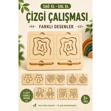 Mind of Toys Ahşap Sağ ve Sol El Koordinasyon Oyunu, Iki El Çizgi Çalışması, Farklı Desenler, 5 Çizim Seti