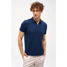 İGS Erkek Lacivert Slim Fit Fermuarlı Polo Yaka Kısa Kollu Tişört