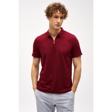 İGS Erkek Bordo Slim Fit Fermuarlı Polo Yaka Kısa Kollu Tişört