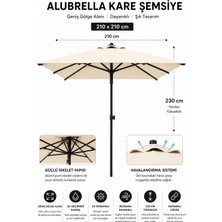 Düvenci Toptan Alubrella Güneş Şemsiyesi Kare, 210 Cm, Krem Rengi Su Geçirmez Kumaş, BİDONSUZ