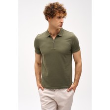İGS Erkek Açık Yeşil Slim Fit Fermuarlı Polo Yaka Kısa Kollu Tişört