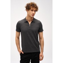 İGS Erkek Antrasit Slim Fit Fermuarlı Polo Yaka Kısa Kollu Tişört