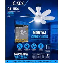 Cata CT-1154 Lodos 62W Vantilatör LED Ampül 3 Renk Dimmerli ( Kumandalı -Tavan Montajlı)