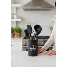 Empressco Şık 5 Parça Silikon Servis Seti, Siyah Kaşıklık Standlı, Modern Tasarım