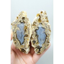 Healcrystal Mavi Dantel Siyah Deniz Akik Çifti, Gökyüzü Mavisi ve Lavanta Şeritler